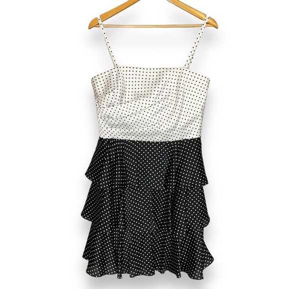 White House Black Market Dress Polka Dot Removable Straps Ruffle‎ Skirt Size 12 - Picture 1 of 11